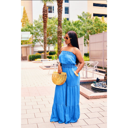 Denim Darling Smocked Jumpsuit